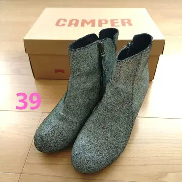 CAMPER 실버 지퍼 부츠 중간 힐