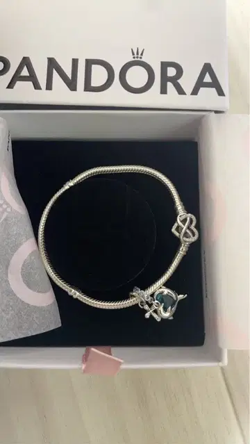 Pandora 실버 팔찌 하트 참 포함