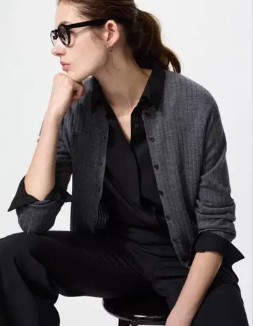 메리노 리브 쿨 넥 숏 가디건 UNIQLO