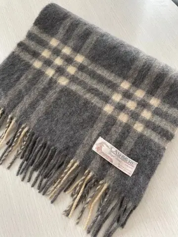 [ 새상품급 ] 로얄 로시 캐시미어 100% 머플러 체크 무늬 그레이