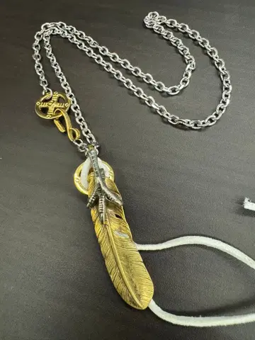 은손톱 특대형 페더 목걸이 골드 금 휠 후크 태각 체인 세트