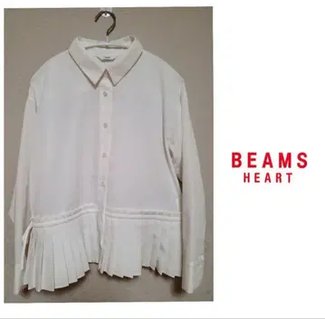 BEAMS HEART 밑단 플리츠 셔츠 화이트