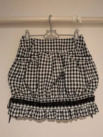 깅엄 체크 호박형 스커트