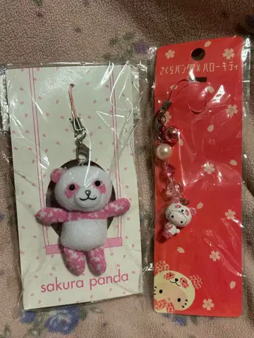 [레어] 사쿠라 팬더 헬로키티 끈 달린 스트랩 스트랩 마스코트