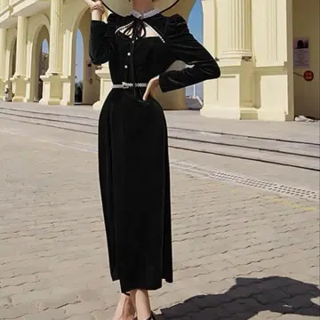 벨로아 원피스 롱 원피스 블랙