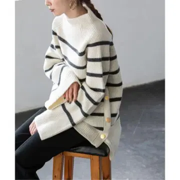 NOBLE 라무즈울 5G 보더 니트