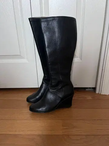 허시파피 블랙 가죽 웨지힐 롱 부츠 23