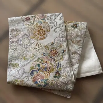 실크 후쿠로 오비 다색 꽃무늬 자수