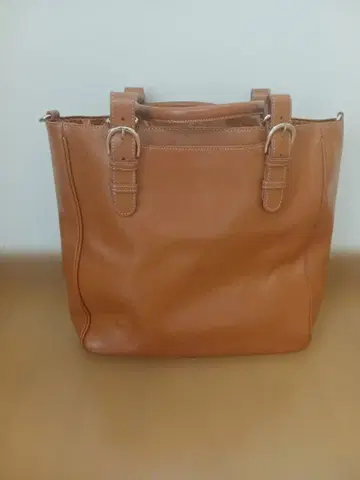 하마노노 천연 가죽 오렌지 브라운 토트백