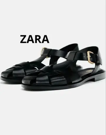 ZARA 플랫 케이지 샌들 블랙 36