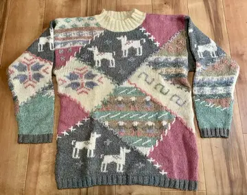 빈티지 강아지 패턴 핸드 니트 동물 애니멀