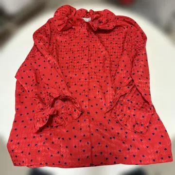 NINA RICCI 빨간색 하트 무늬 프릴 블라우스