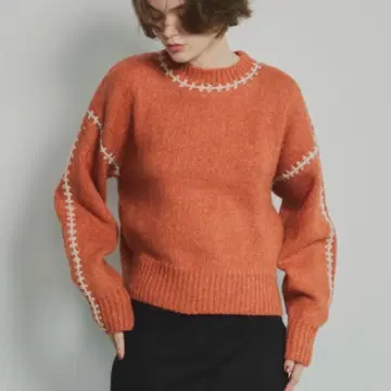 Unitage 담요 스티치 니트 풀오버 오렌지