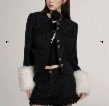 andwang 트위드 자켓 블랙 M