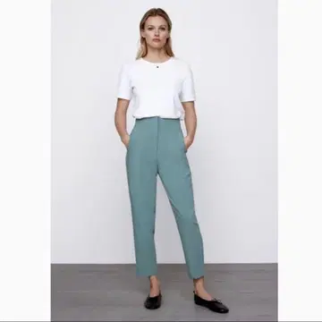 ZARA 하이웨스트 팬츠 S 워터 그린