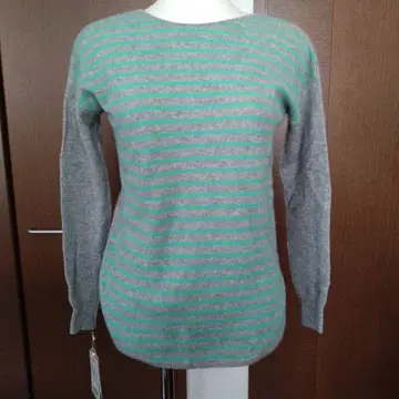 캐시미어 100% 그레이 민트 스트라이프 니트