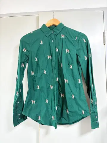 J.Crew 그린 자수 슬림 셔츠