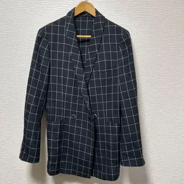 체크 무늬 테일러드 자켓 더블 블레스