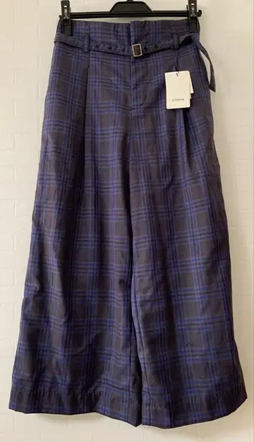 새상품 메이슨 그레이 체크 무늬 와이드 팬츠 M 블루 계열 비키