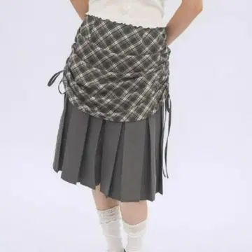 idem drawstring check pleats skirt