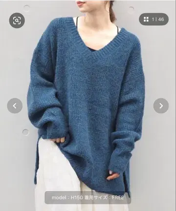 블루 V넥 긴팔 니트 FREE 사이즈