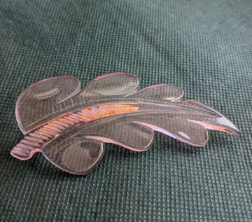 베이클라이트 깃털 페더 리프 라이트 핑크 브로치 USA 빈티지 빅 사이즈