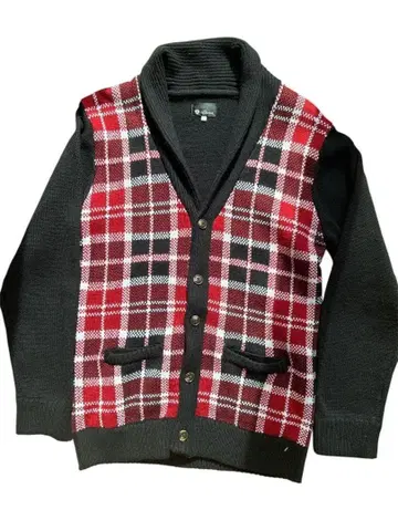 거의 미사용품 TK 빨간색과 검은색 체크 무늬 가디건 남성용 L