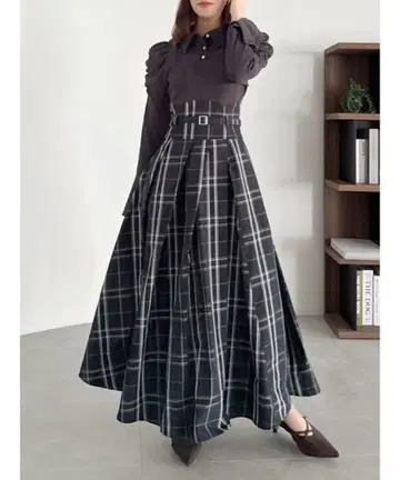 dazzlin 셔츠 칼라 코르셋 턱 원피스