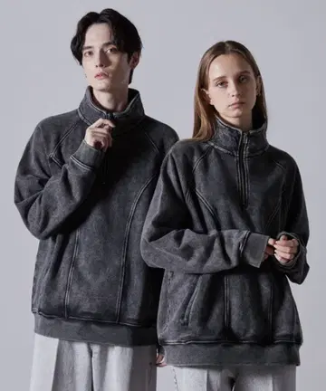 [ CLEL ] 헤비웨이트 빈티지 디자인 하프 지퍼 라벤더 XS