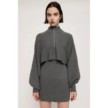 SLY SHORT ZIP 2P 니트 원피스 그레이