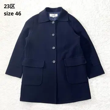 23KU 울 버튼 여밈 파이핑 코트 네이비 46