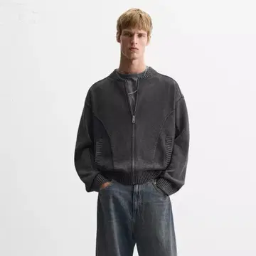 ZARA 워시드 니트 봄버 자켓 니트 지퍼 블루종