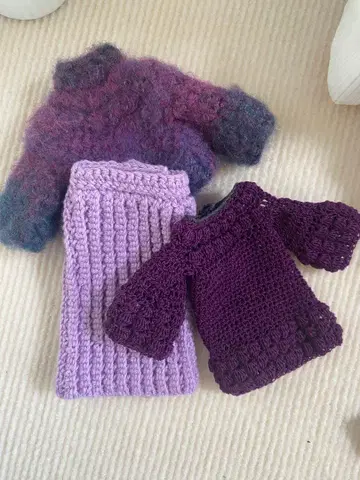 인형용 핸드메이드 보라색 니트 세트