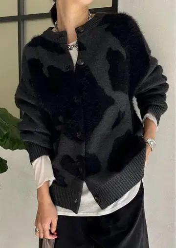 DOUDOU 니트 가디건 그레이 블랙