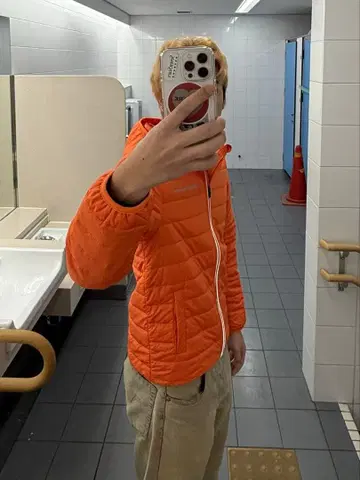 y2k 헤이세이 그런지 다운 자켓 짧은 기장 피치 오렌지 orange