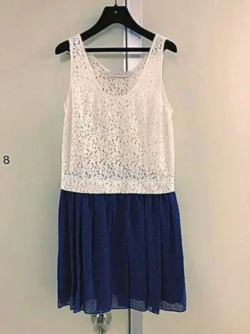 [ cacharel ] WHITE x NAVY 레이스 탑 절개 원피스