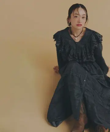 [ COEN ] MIYAKO TAKAYAMA 프릴 데님 원피스 블랙 L