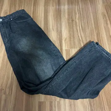 와이드 데님 블랙 빈티지 라이크