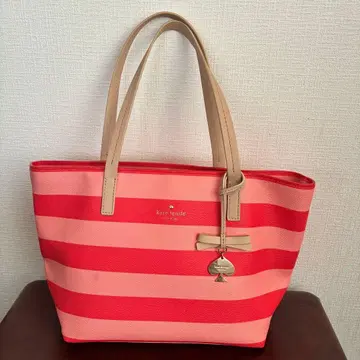 케이트 스페이드 빨간색 핑크 스트라이프 토트백