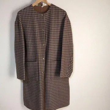 브라운 체크 롱 코트