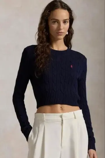 폴로 랄프 로렌 크롭 니트 스웨터 네이비