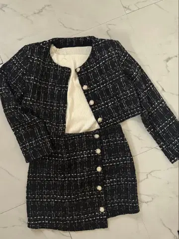 트위드 셋업 니트 3종 세트