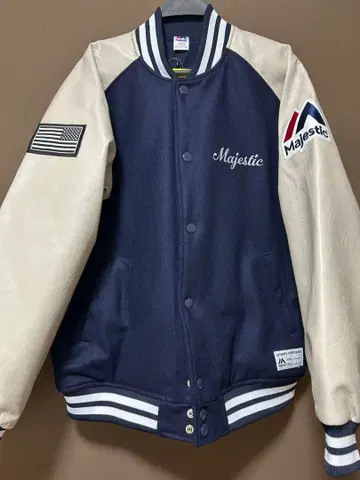 마제스틱 Majestic 바시티 자켓 네이비 x 화이트 L 사이즈