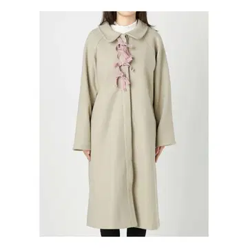 리본 포함 민트 그린 스탠 칼라 래글런 슬리브 A라인 롱 코트