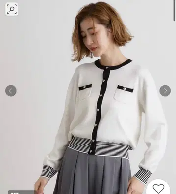 [ 새상품 ] grove 화이트 스트라이프 리브 가디건