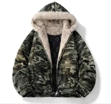 카모 패턴 퍼 후드티