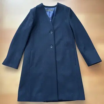 리플렉트 울 100% 노카라 코트 네이비