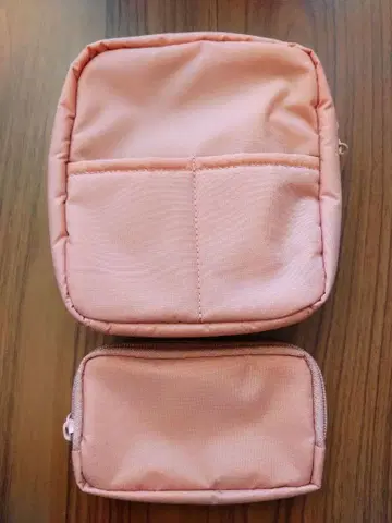 무인양품 나일론 메이크업 파우치 & 컴팩트 파우치 핑크 베이지 2종 세트