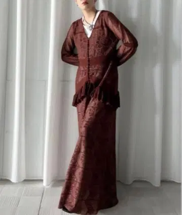 버건디 롱 원피스 Ameri VENTAGE 니트 레트로