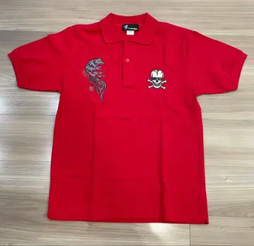 T.keigo 드래곤 자수 빨간색 피케 셔츠